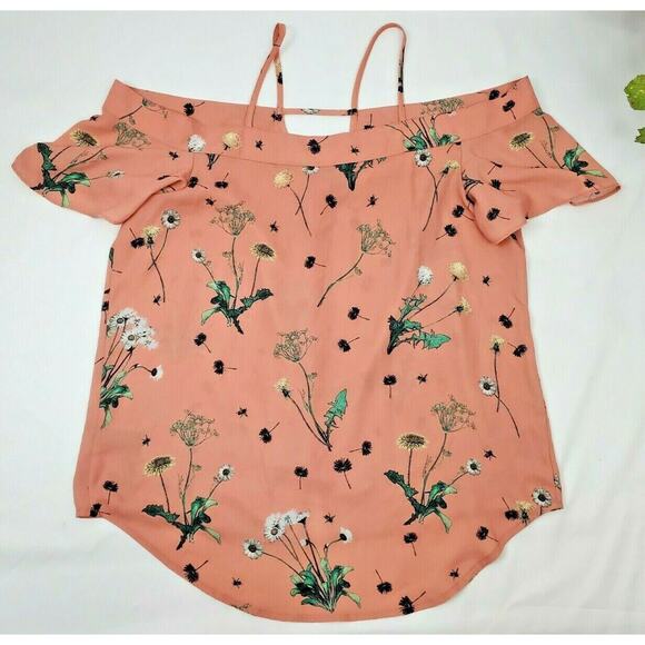 Express Top Size S Floral Cold Shoulder Ruffles Romantic Whimsy Cami Tank Small - Picture 6 of 6